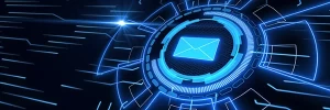 black with neon blue depiction of hi tech email