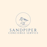 Logo in beige and blue with line drawing of a sandpiper and text